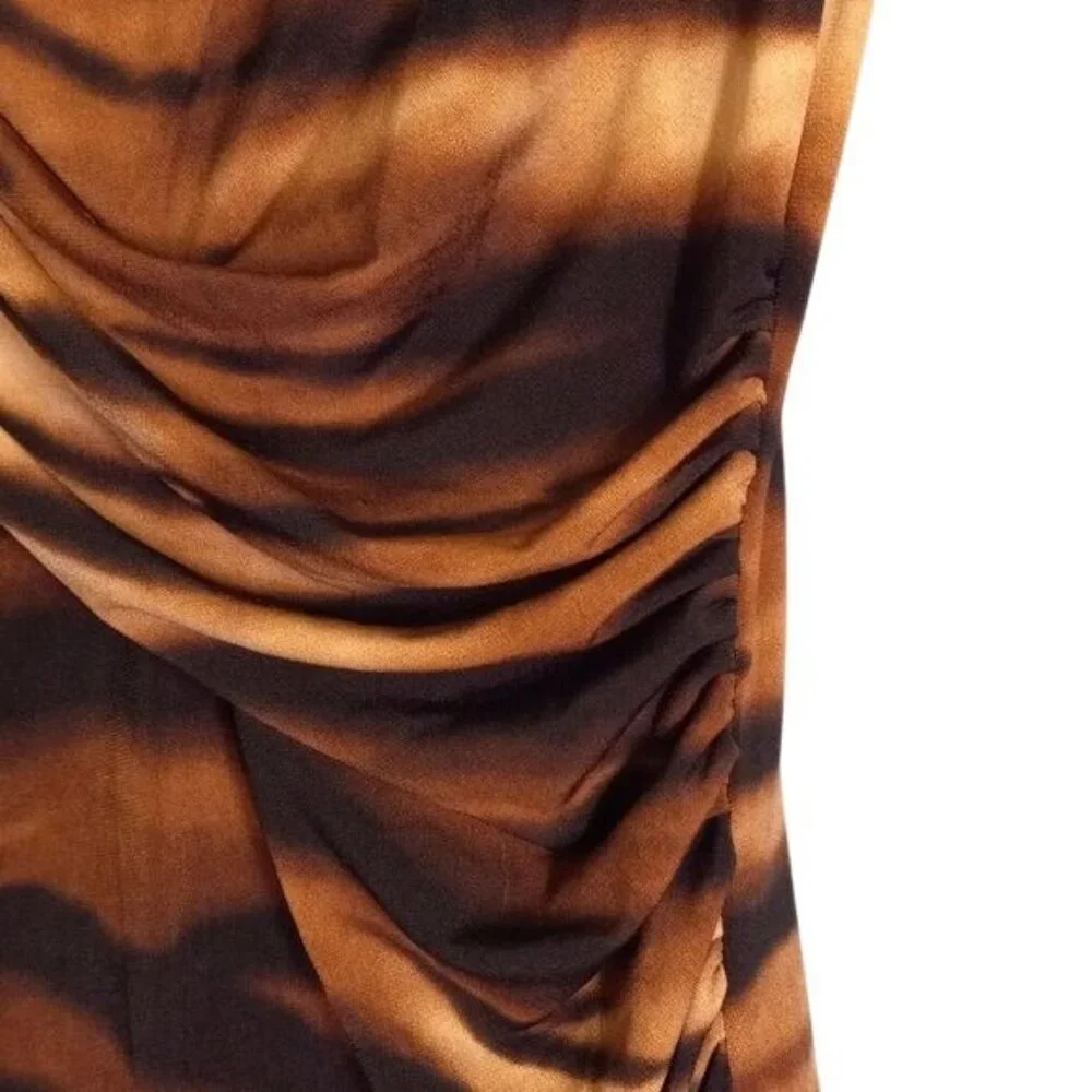 Vince Camuto XS Top Sleeveless Tiger Print Drape Neck Polyester Spandex Ruched - Picture 6 of 9